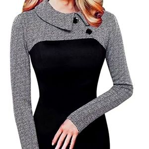 Houndstooth Collared Professional Dress